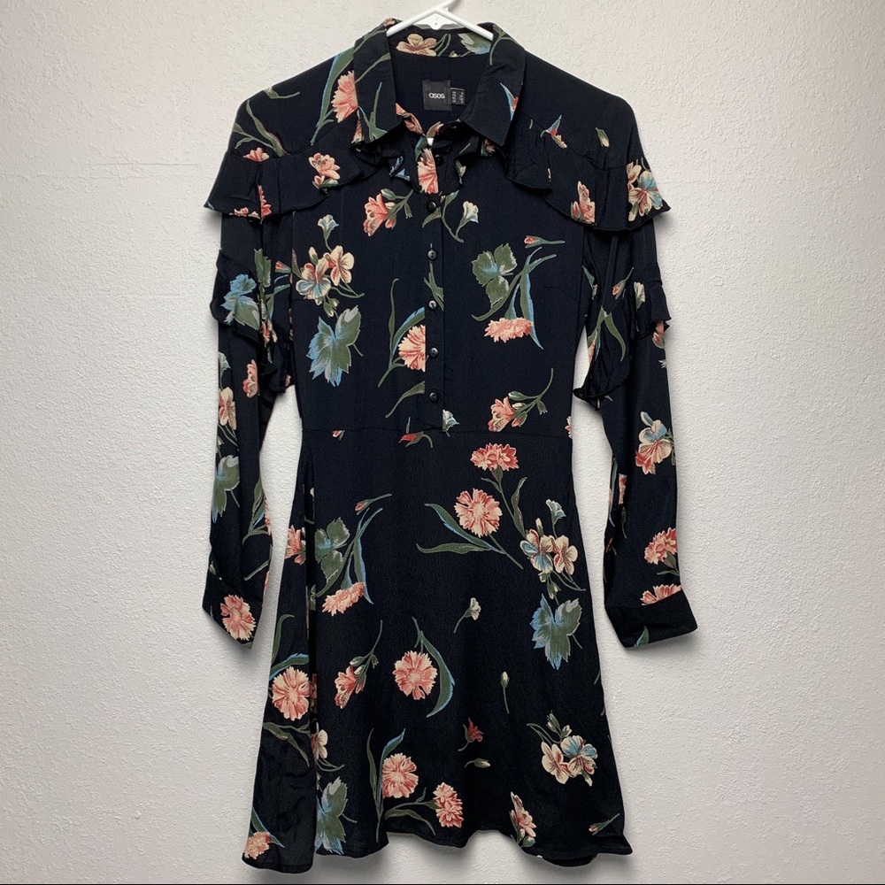ASOS Floral Dress with Ruffle Long Sleeves Size 2